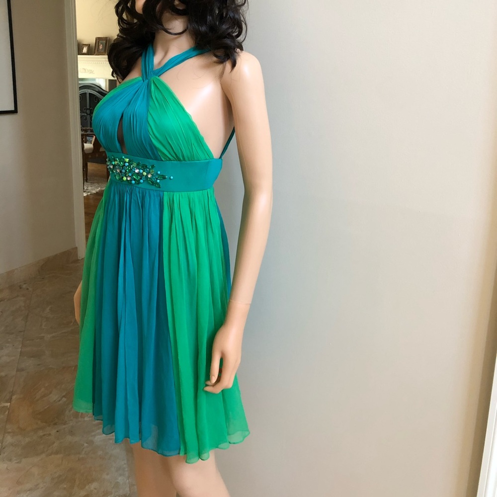 Marc Bouwer Glamit Blue Green Halter Gown Size 0